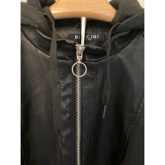 Baccini Jacket Faux Leather Hoodie with soft knit sleeves and hood Size Large - Picture 5 of 10